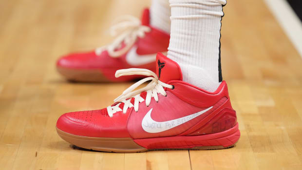Miami Heat forward P.J. Tucker wears the Nike Kobe 4 sneakers against the Philadelphia 76ers on May 10, 2022.